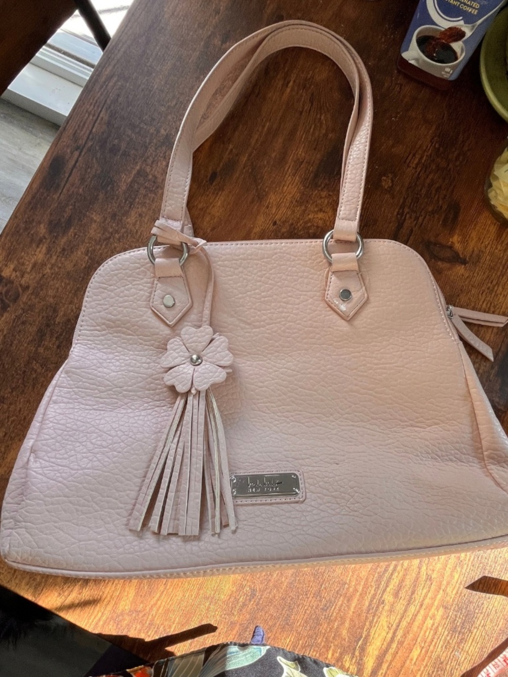 Nicole Miller Blush Pink Faux Leather Satchel Handbag